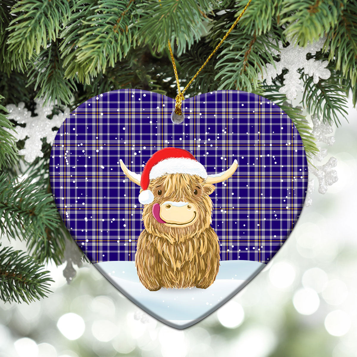 Ochterlony Tartan Christmas Ceramic Ornament - Highland Cows Style