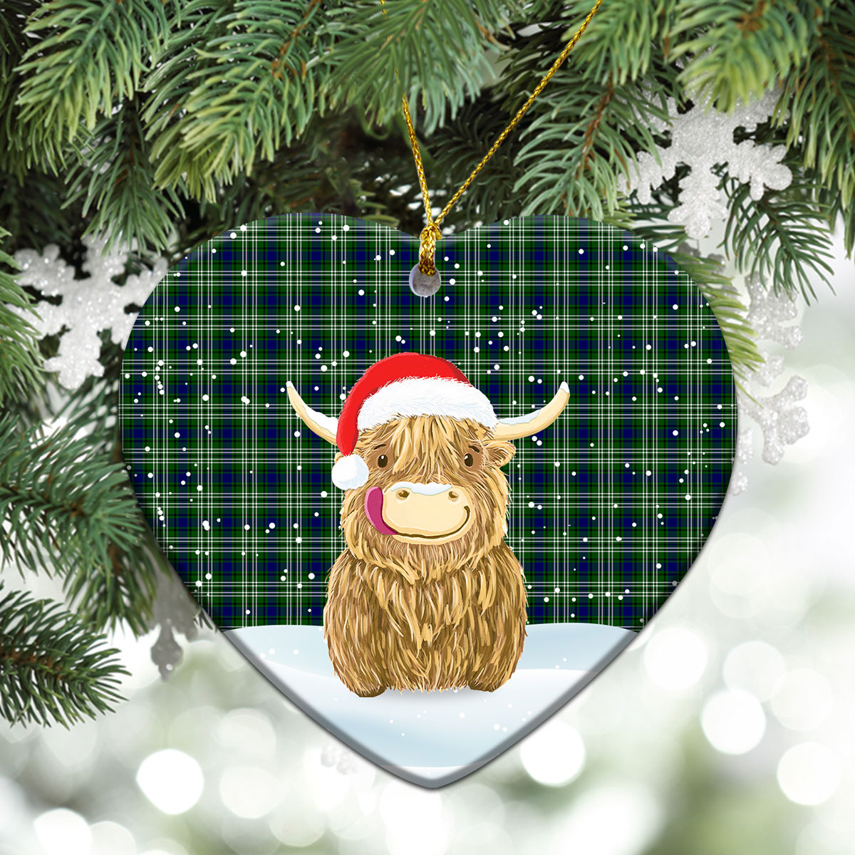 Spottiswood Tartan Christmas Ceramic Ornament - Highland Cows Style