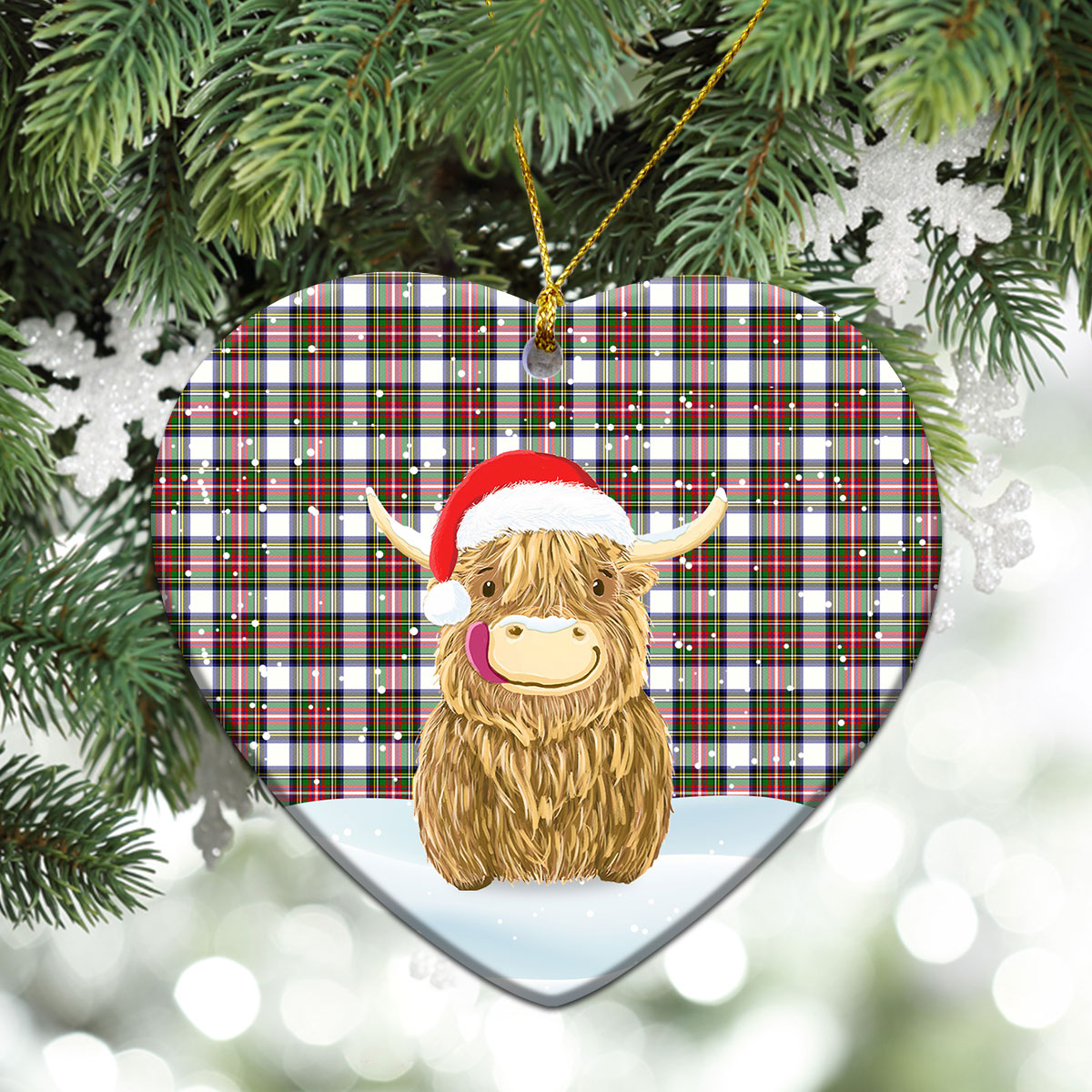 Stewart Dress Modern Tartan Christmas Ceramic Ornament - Highland Cows Style