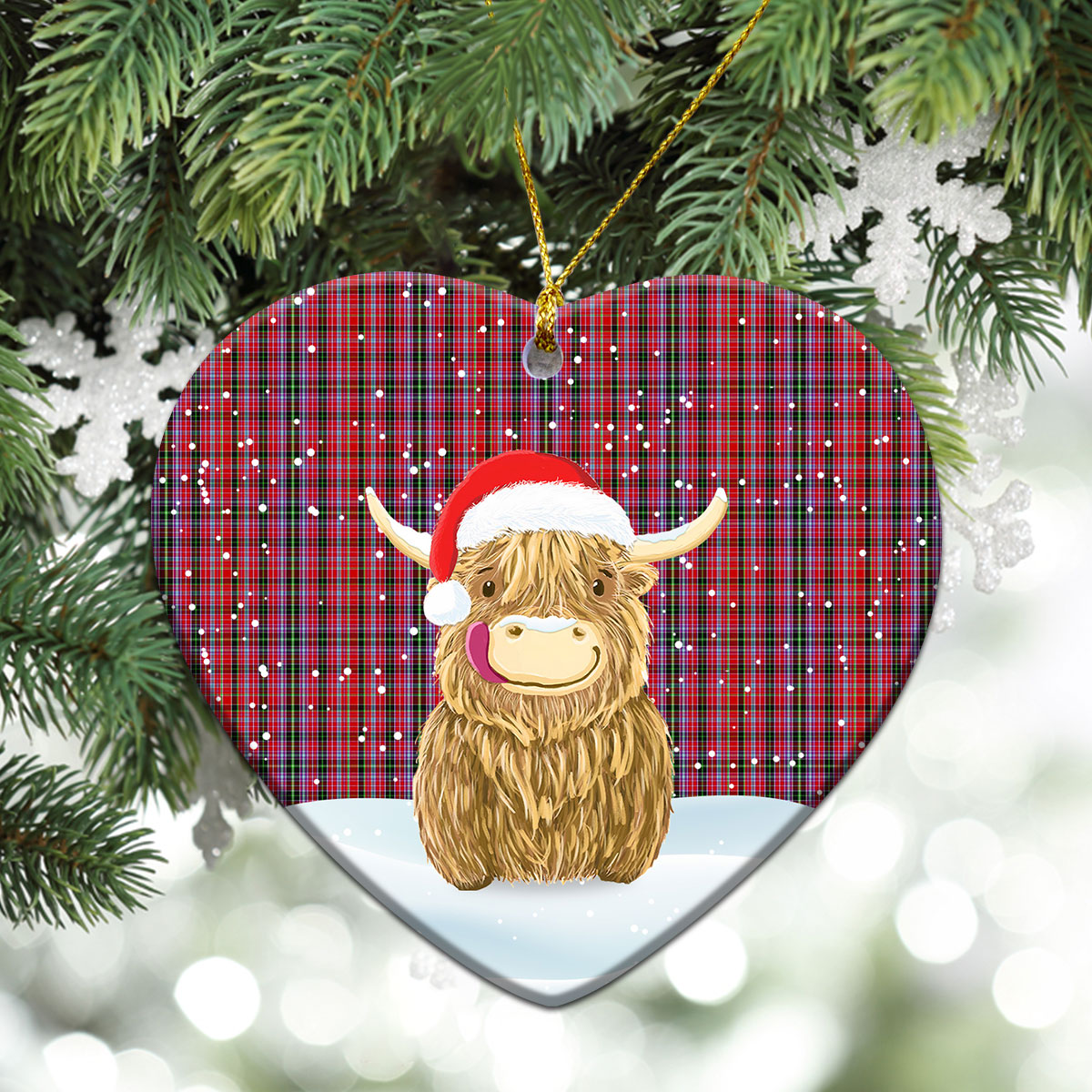 Straiton Tartan Christmas Ceramic Ornament - Highland Cows Style