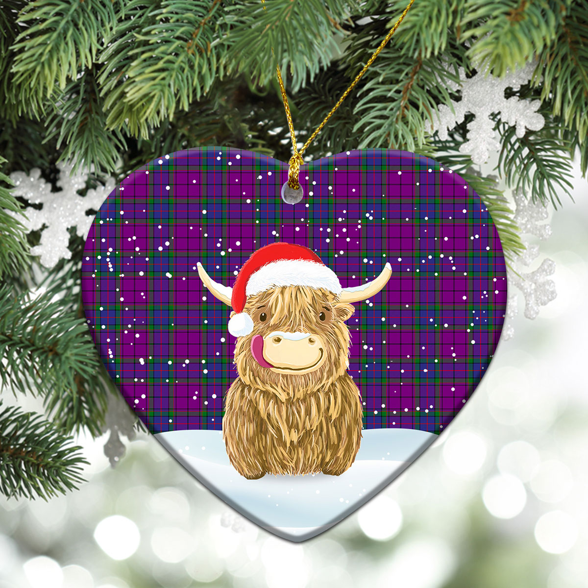 Wardlaw Modern Tartan Christmas Ceramic Ornament - Highland Cows Style