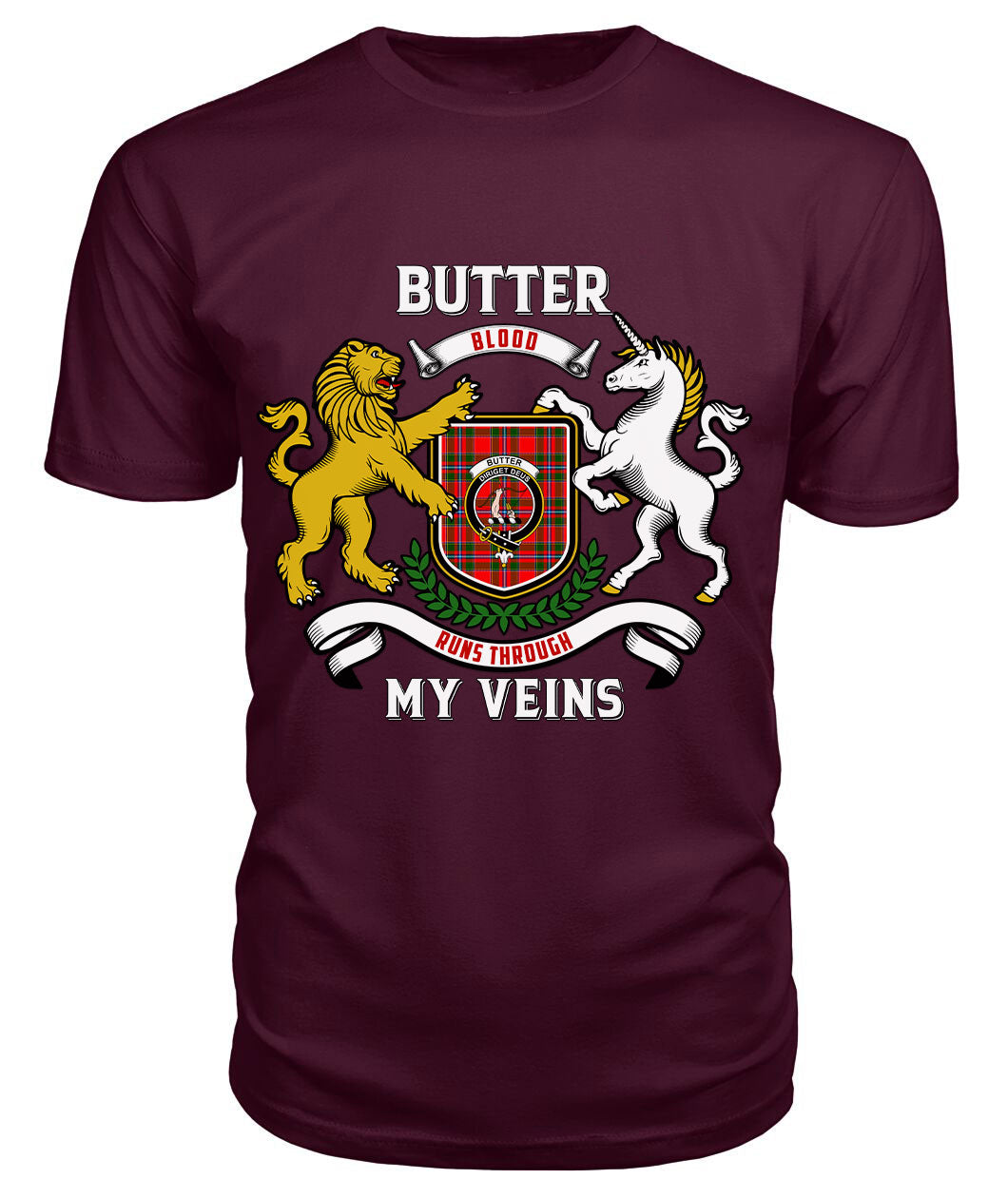 Butter Tartan Crest 2D T-shirt - Blood Runs Through My Veins Style