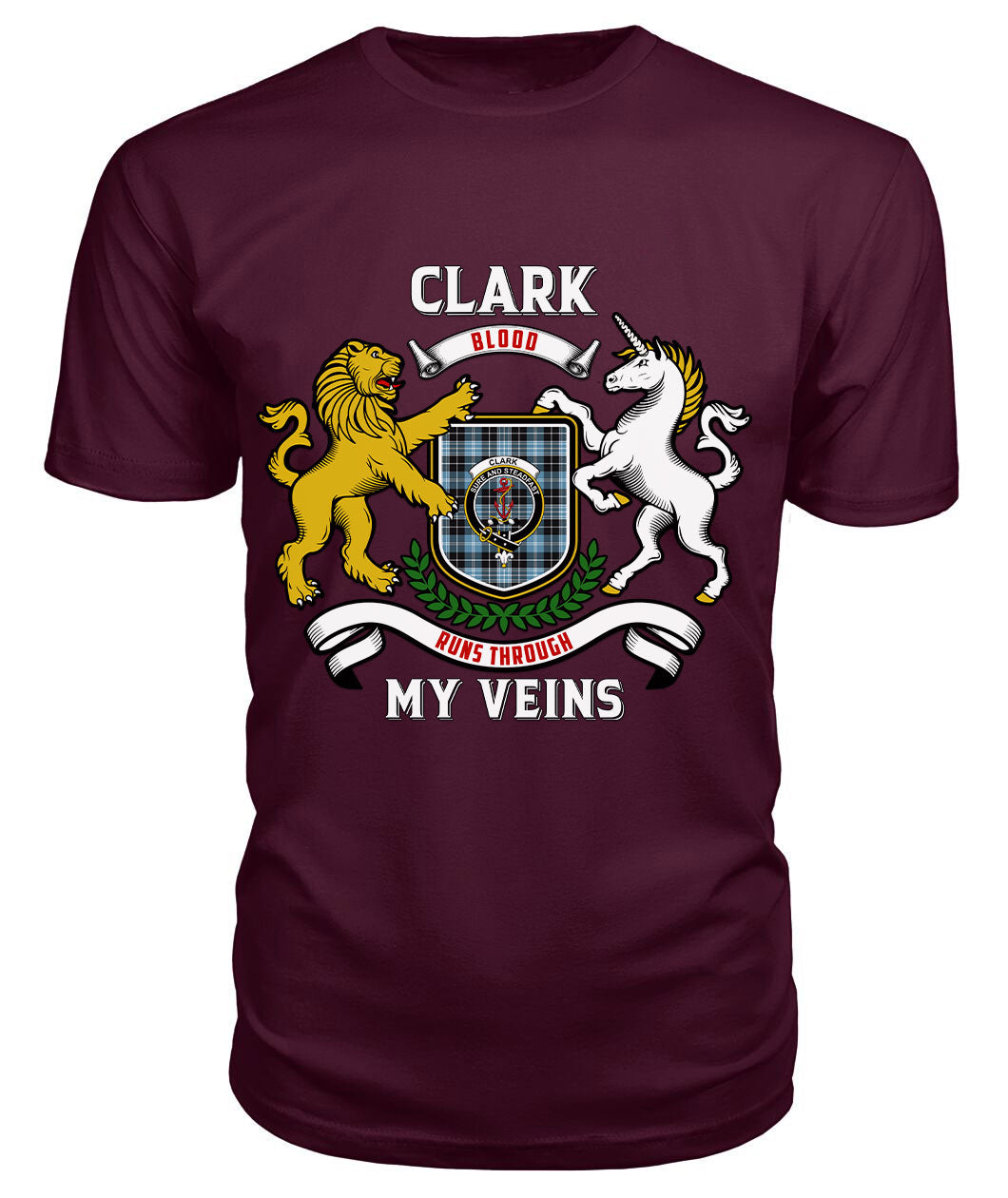 Clark Ancient Tartan Crest 2D T-shirt - Blood Runs Through My Veins Style