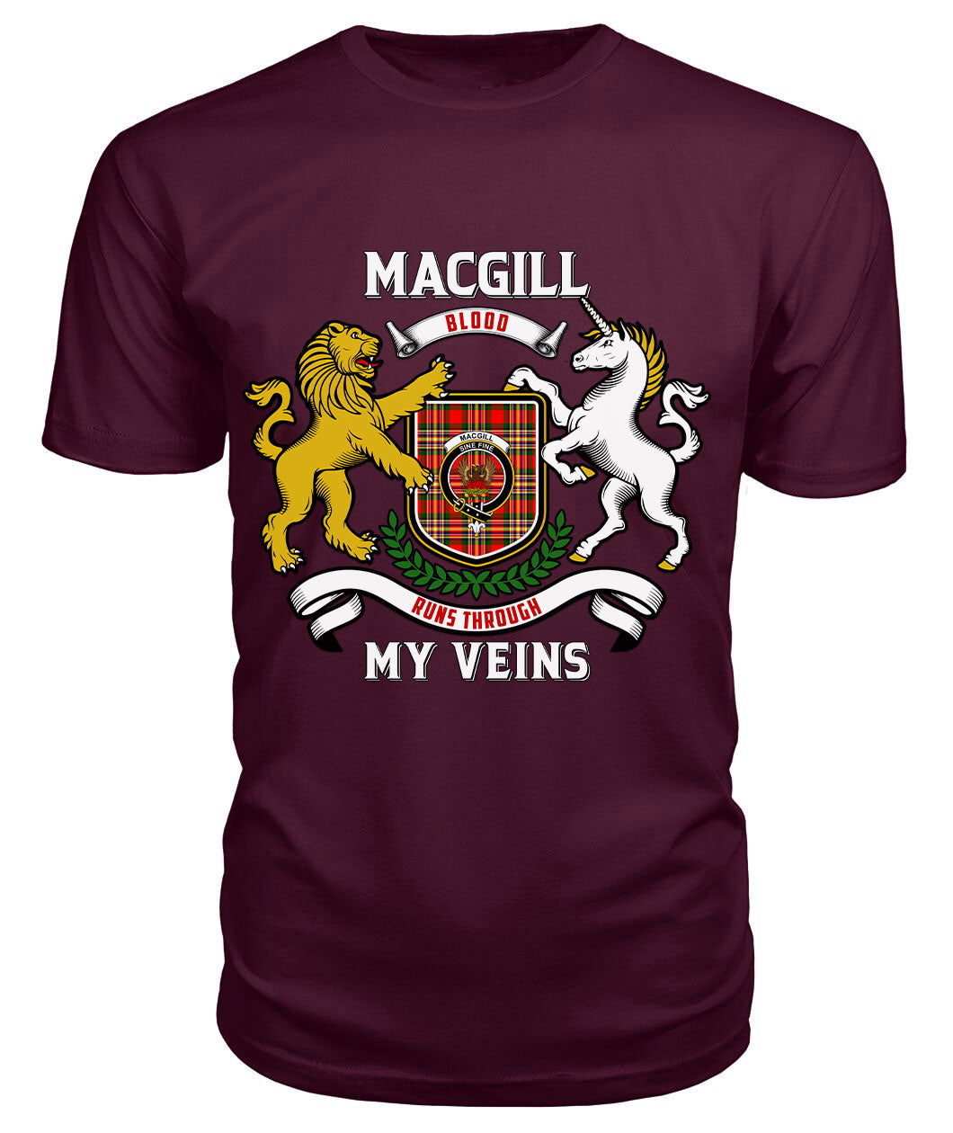 MacGill Modern Tartan Crest 2D T-shirt - Blood Runs Through My Veins Style