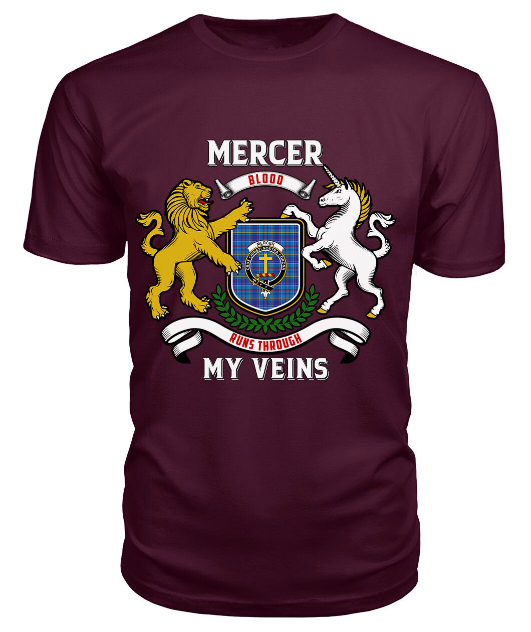 Mercer Modern Tartan Crest 2D T-shirt - Blood Runs Through My Veins Style