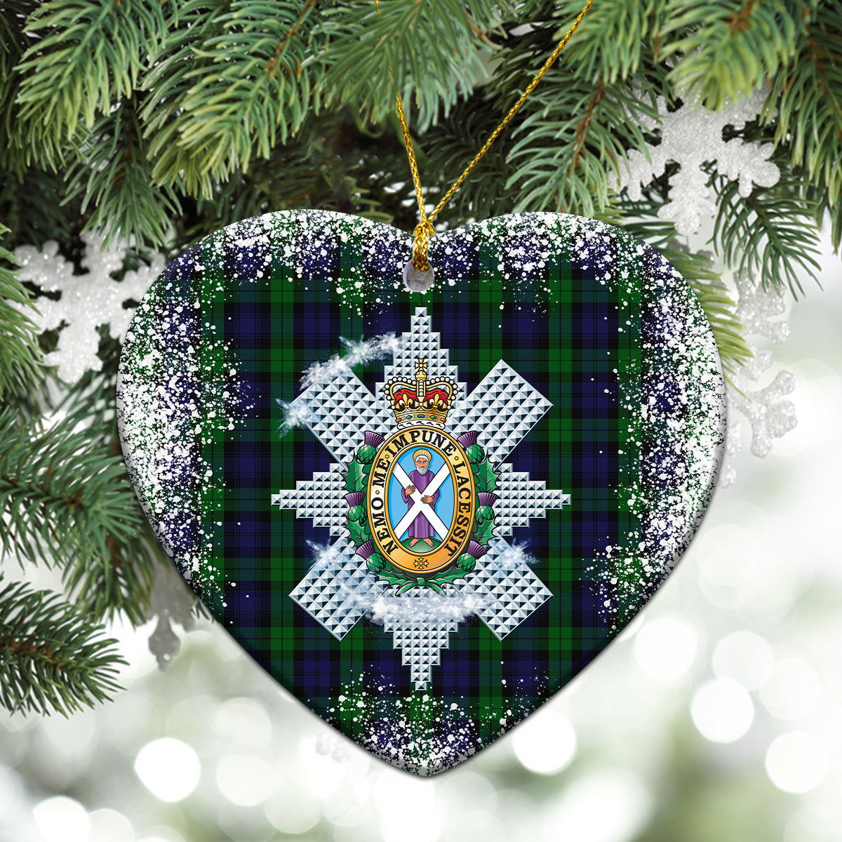 Black Watch Tartan Christmas Ceramic Ornament - Snow Style