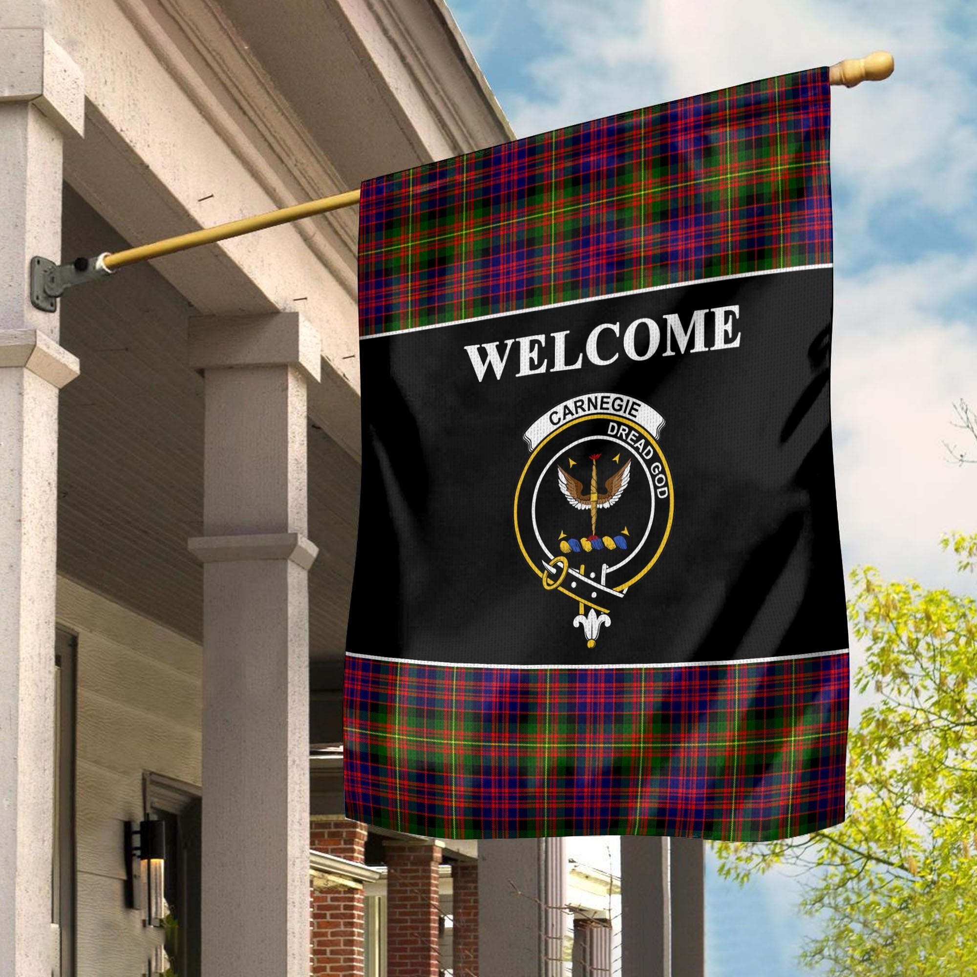 Carnegie Tartan Crest Black Garden Flag