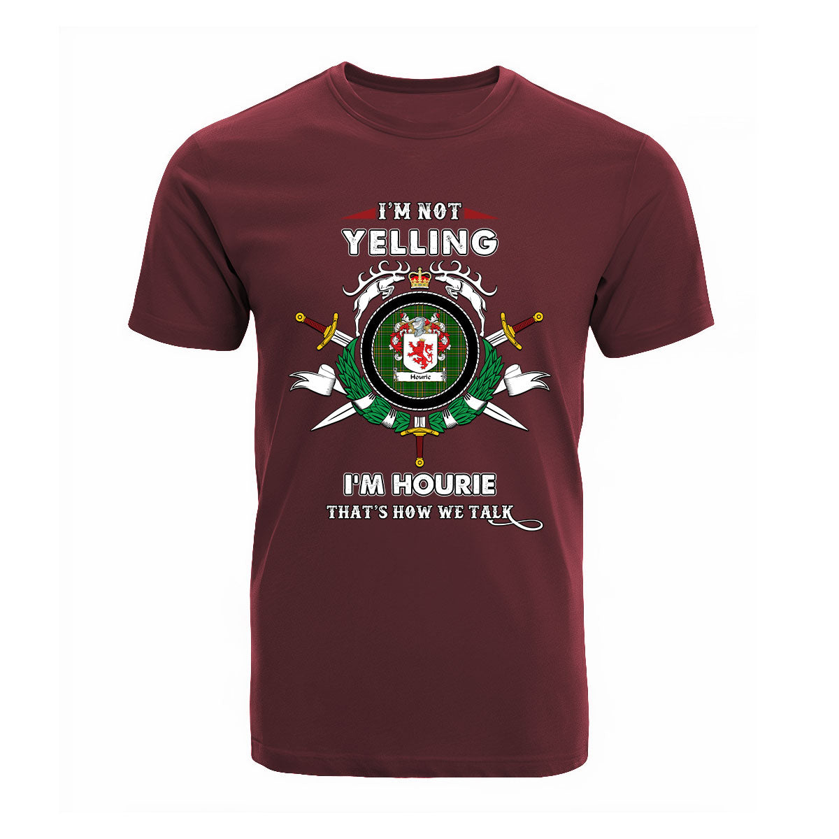 Hourie Tartan Crest T-shirt - I'm not yelling style