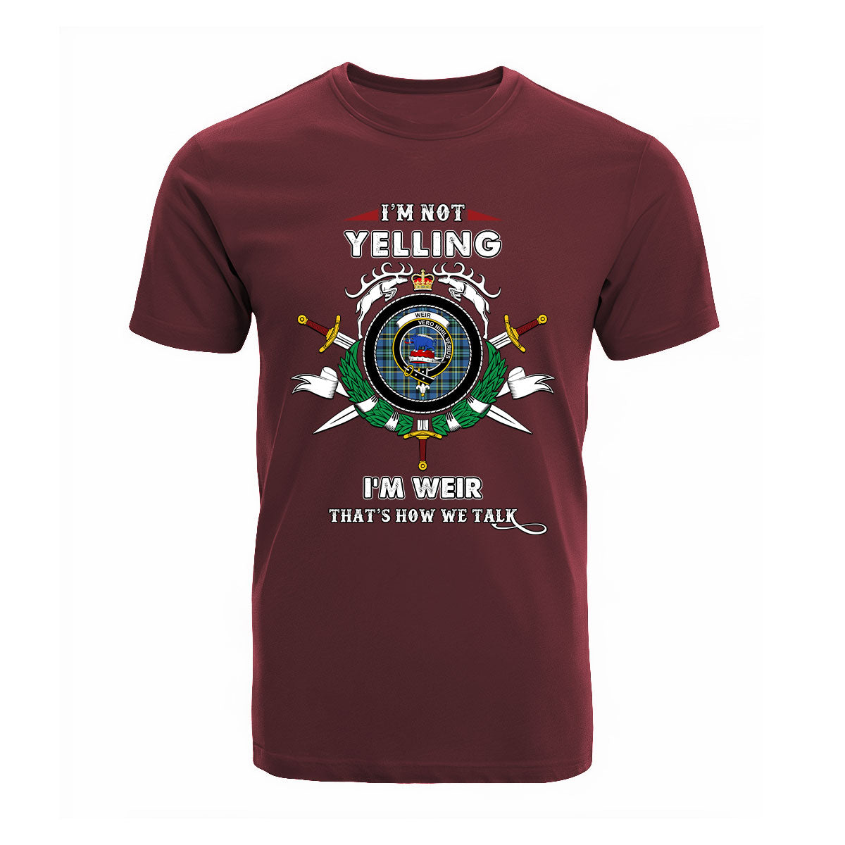 Weir Tartan Crest T-shirt - I'm not yelling style