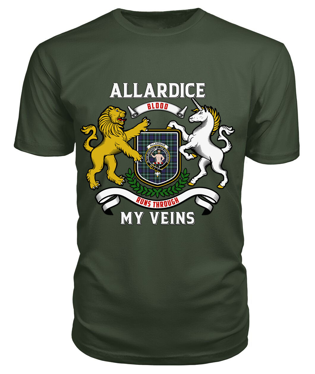 Allardice Tartan Crest 2D T-shirt - Blood Runs Through My Veins Style