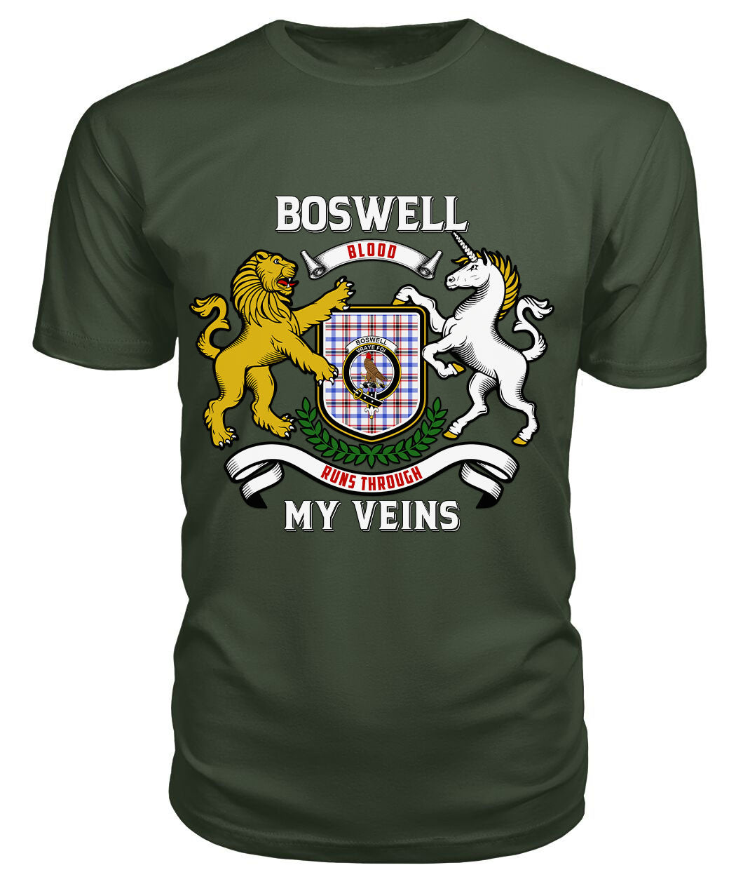 Boswell Modern Tartan Crest 2D T-shirt - Blood Runs Through My Veins Style