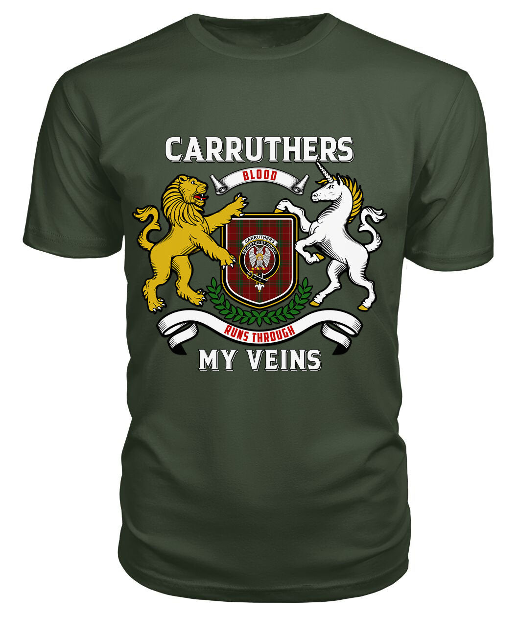 Carruthers Tartan Crest 2D T-shirt - Blood Runs Through My Veins Style