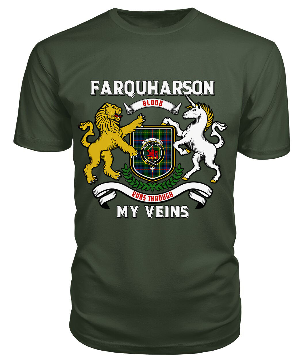 Farquharson Modern Tartan Crest 2D T-shirt - Blood Runs Through My Veins Style