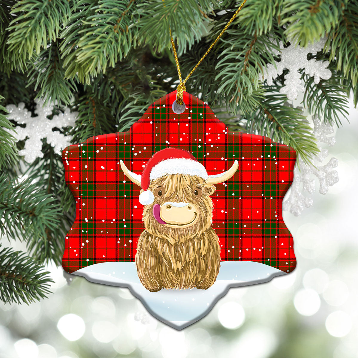 Adair Modern Tartan Christmas Ceramic Ornament - Highland Cows Style