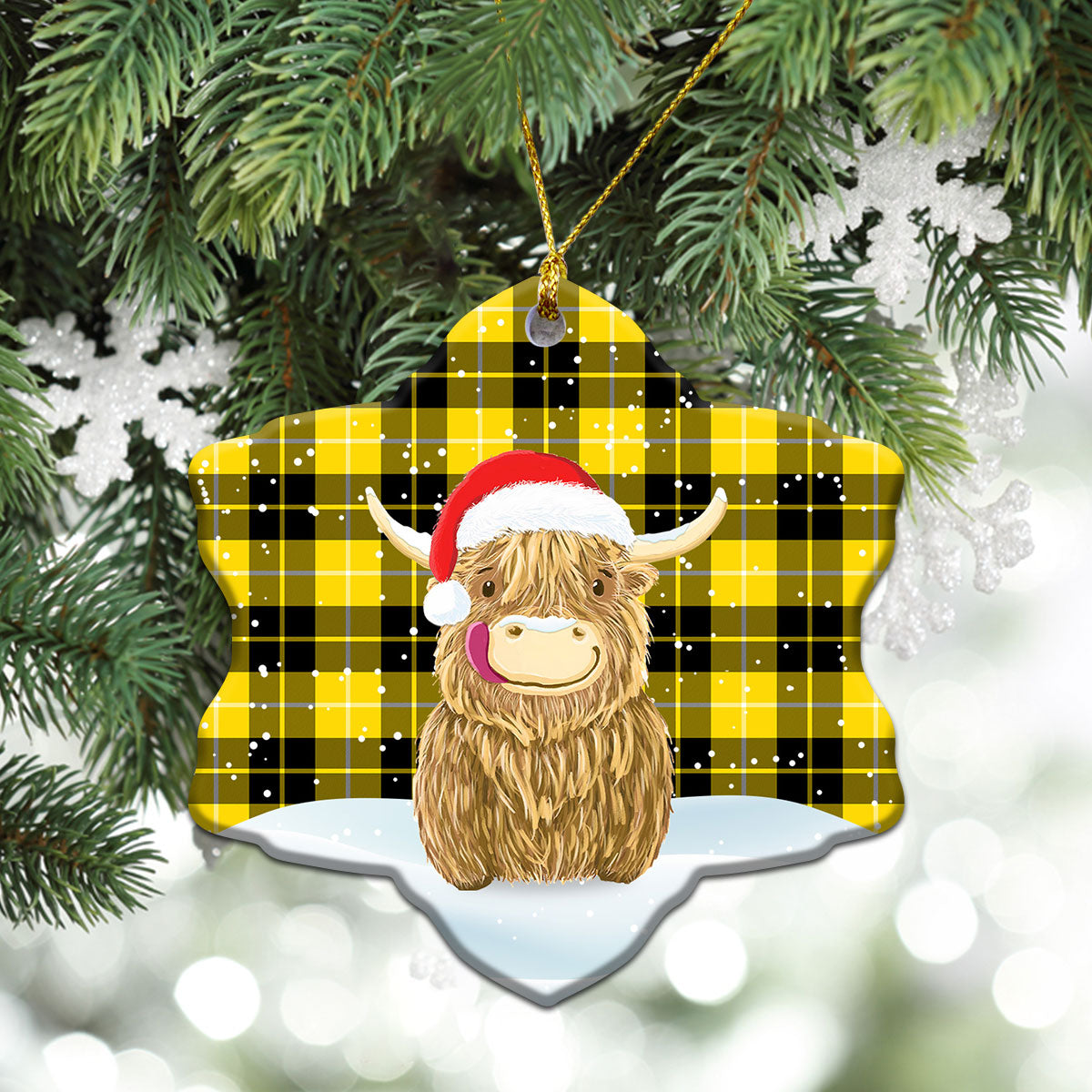 Barclay Dress Modern Tartan Christmas Ceramic Ornament - Highland Cows Style