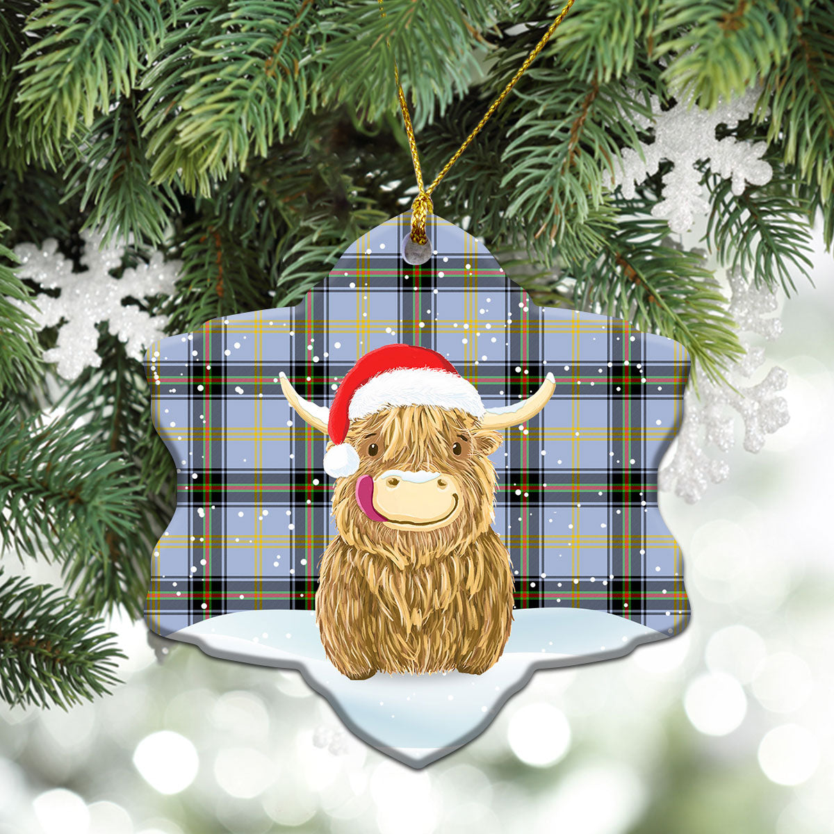 Bell of the Borders Tartan Christmas Ceramic Ornament - Highland Cows Style