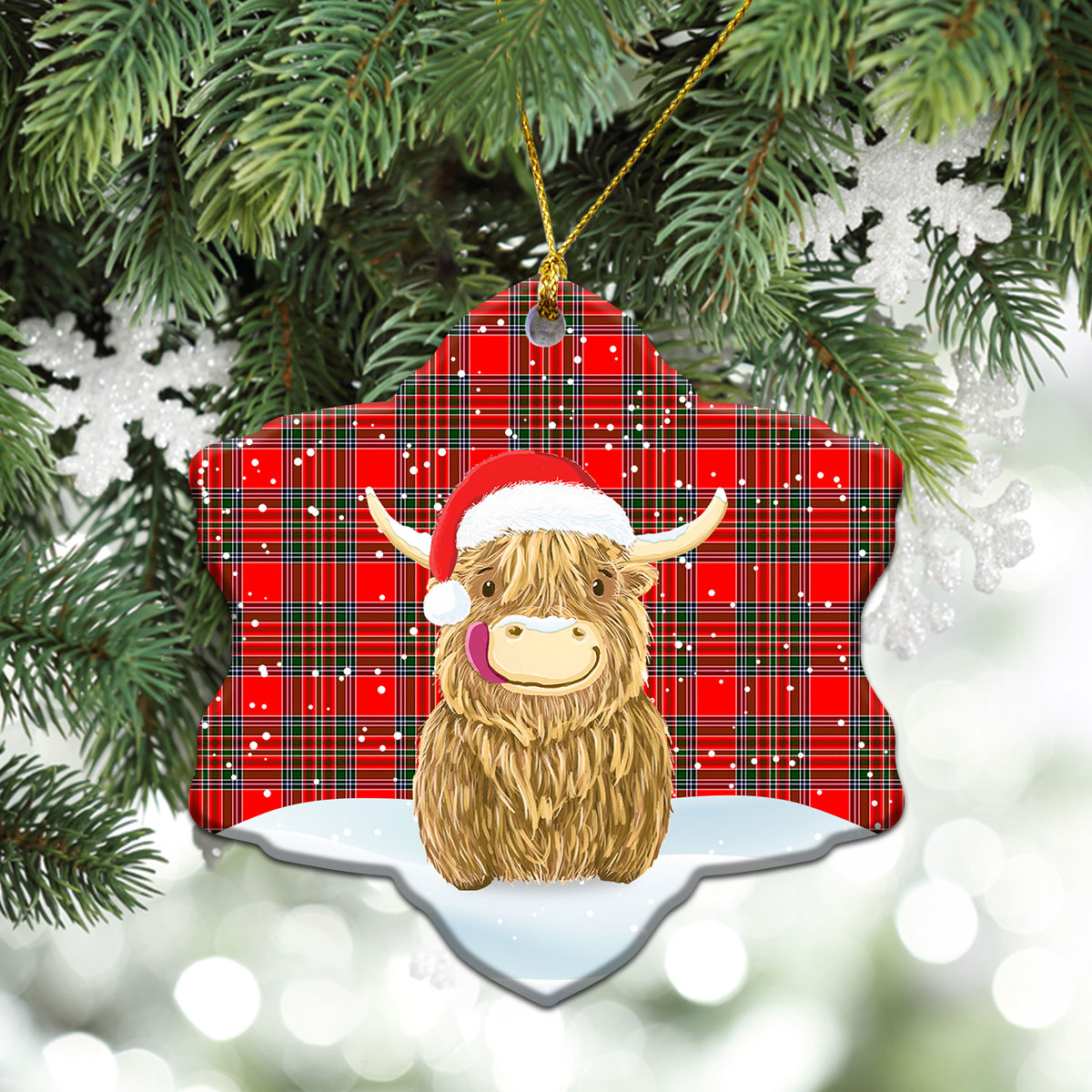 Binning (of Wallifoord) Tartan Christmas Ceramic Ornament - Highland Cows Style