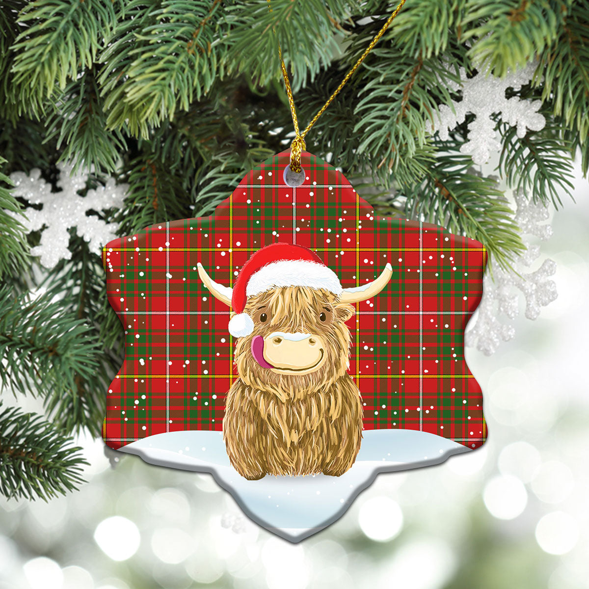 Bruce Modern Tartan Christmas Ceramic Ornament - Highland Cows Style