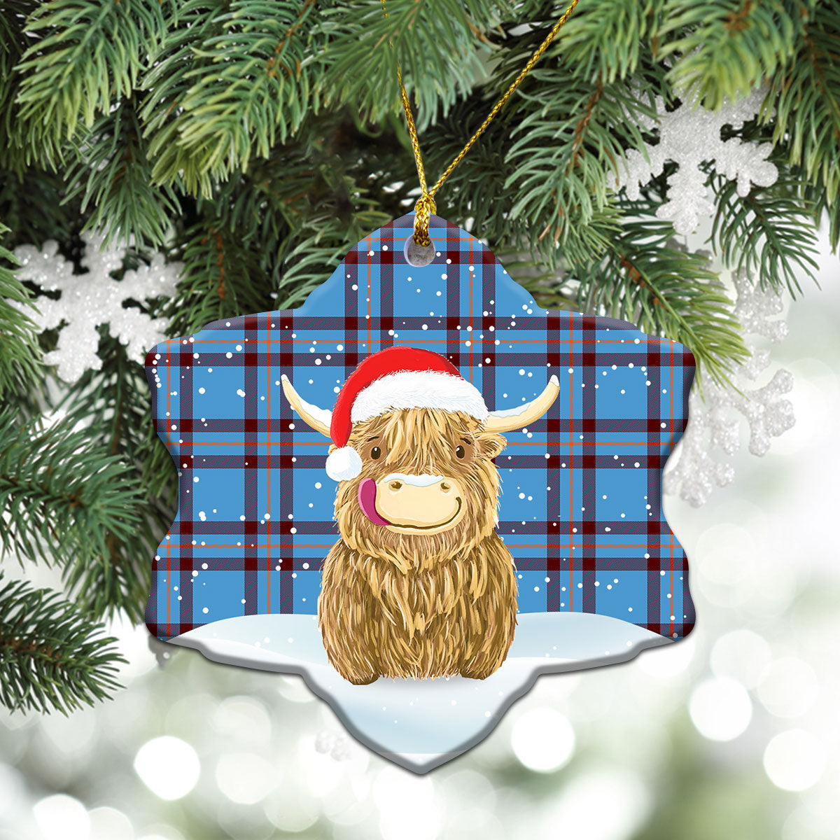 Elliot Ancient Tartan Christmas Ceramic Ornament - Highland Cows Style