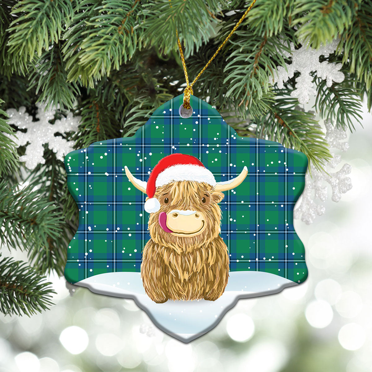 Irvine Ancient Tartan Christmas Ceramic Ornament - Highland Cows Style