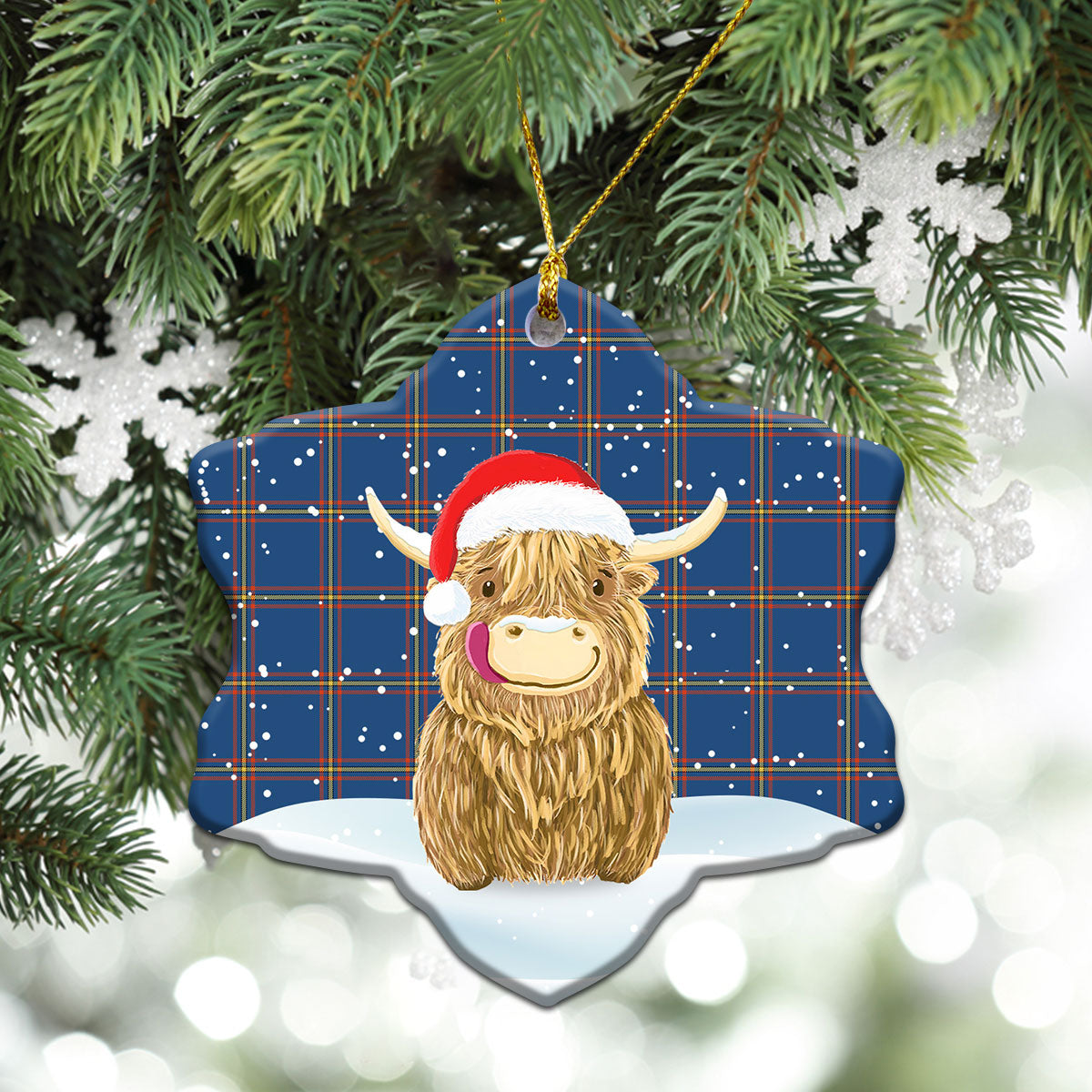 MacLaine of Loch Buie Hunting Ancient Tartan Christmas Ceramic Ornament - Highland Cows Style
