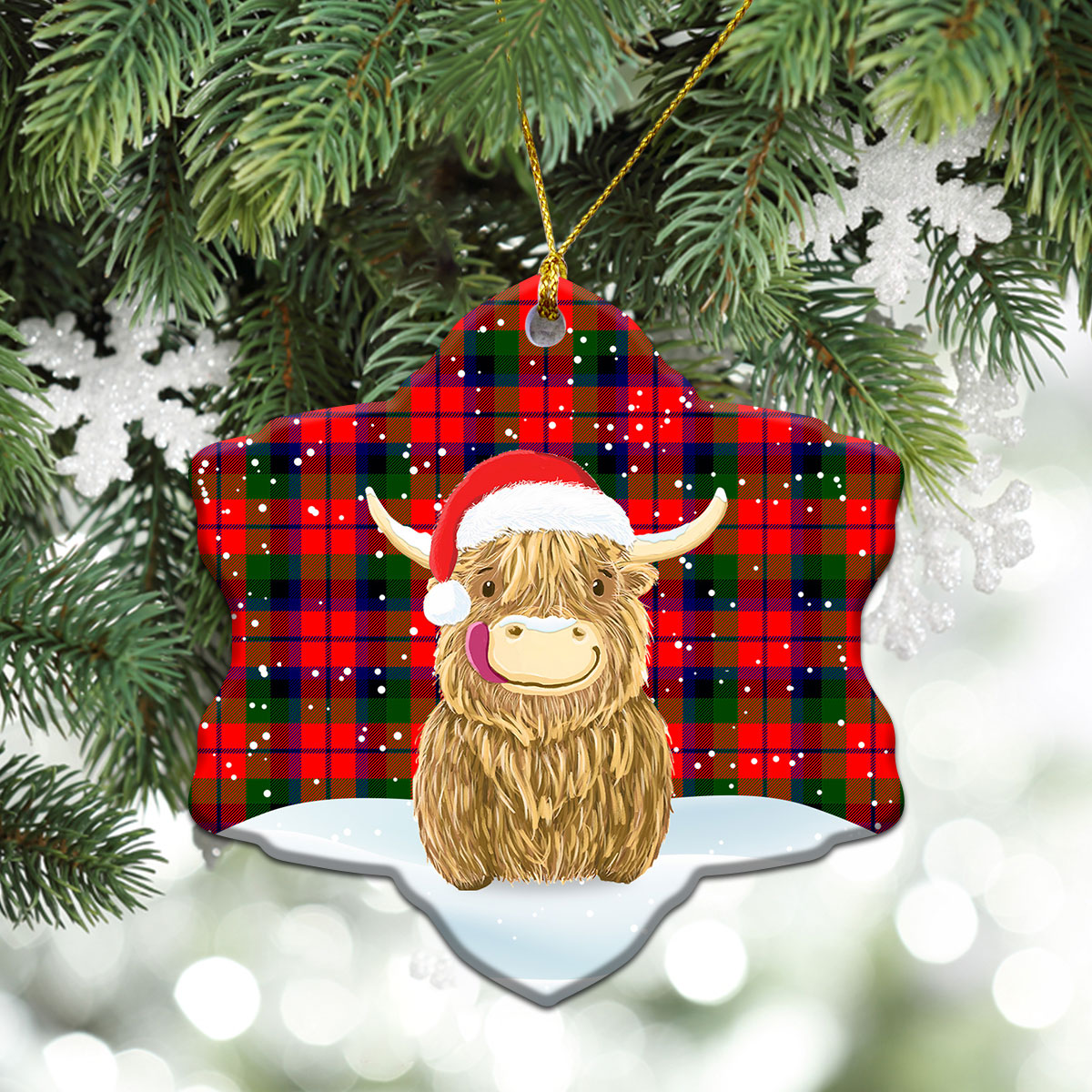 MacNaughten Tartan Christmas Ceramic Ornament - Highland Cows Style