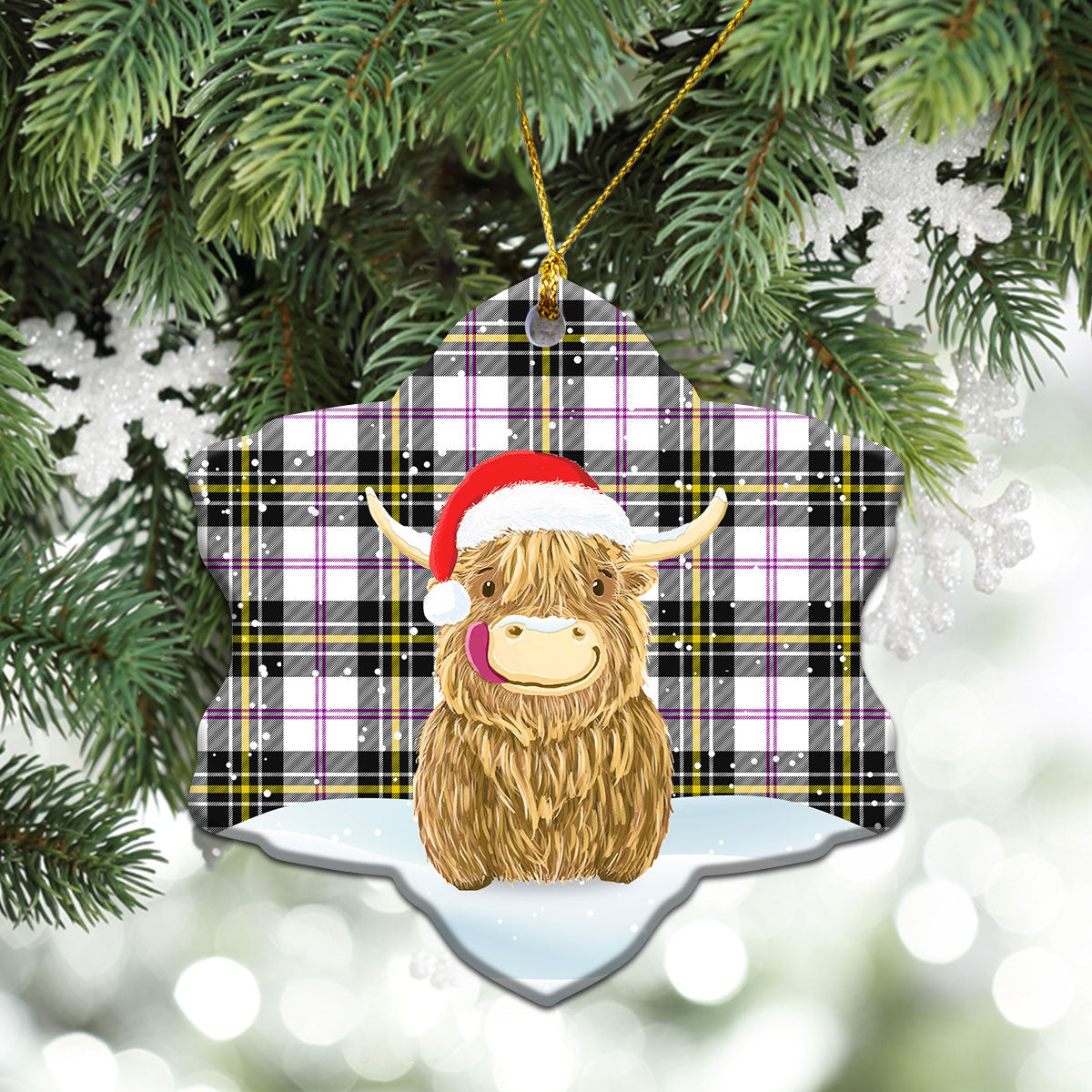MacPherson Dress Modern Tartan Christmas Ceramic Ornament - Highland Cows Style