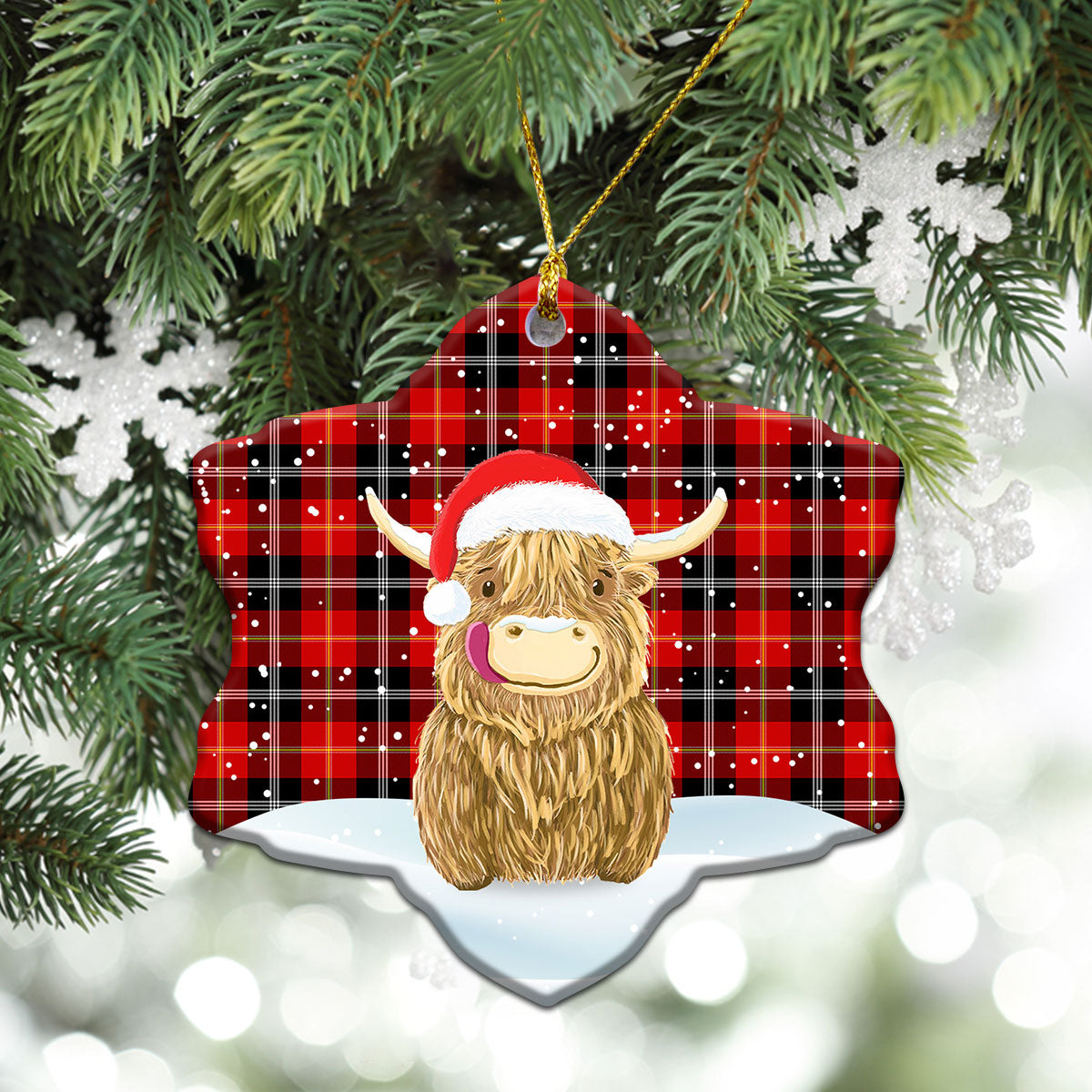 Majoribanks Tartan Christmas Ceramic Ornament - Highland Cows Style