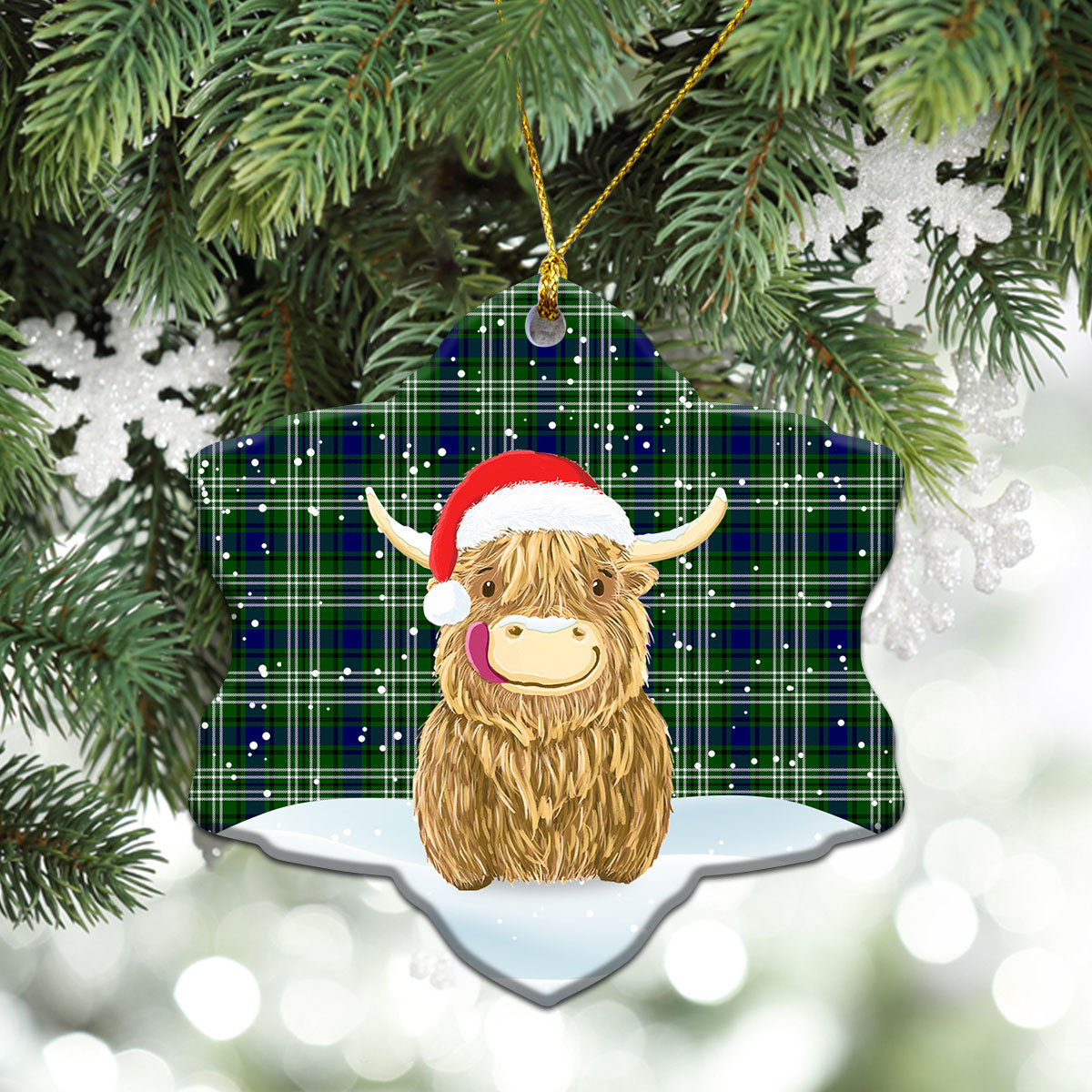 Mow Tartan Christmas Ceramic Ornament - Highland Cows Style