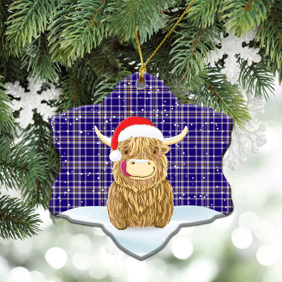 Ochterlony Tartan Christmas Ceramic Ornament - Highland Cows Style