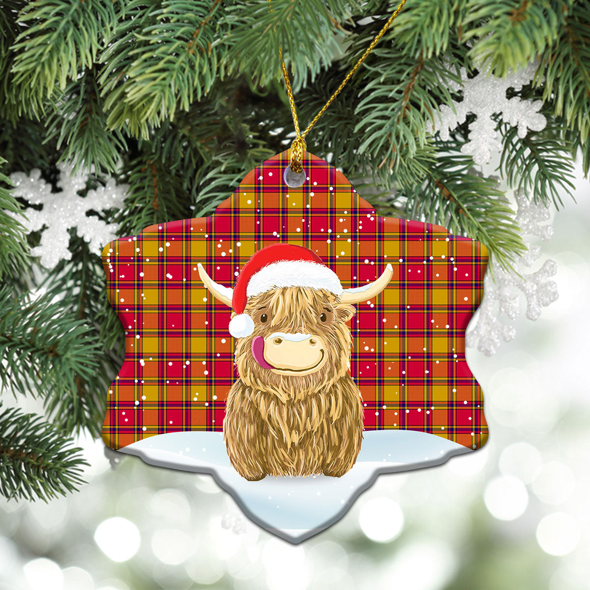 Scrymgeour Tartan Christmas Ceramic Ornament - Highland Cows Style