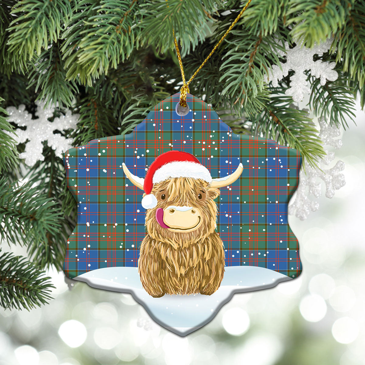 Stewart of Appin Hunting Ancient Tartan Christmas Ceramic Ornament - Highland Cows Style