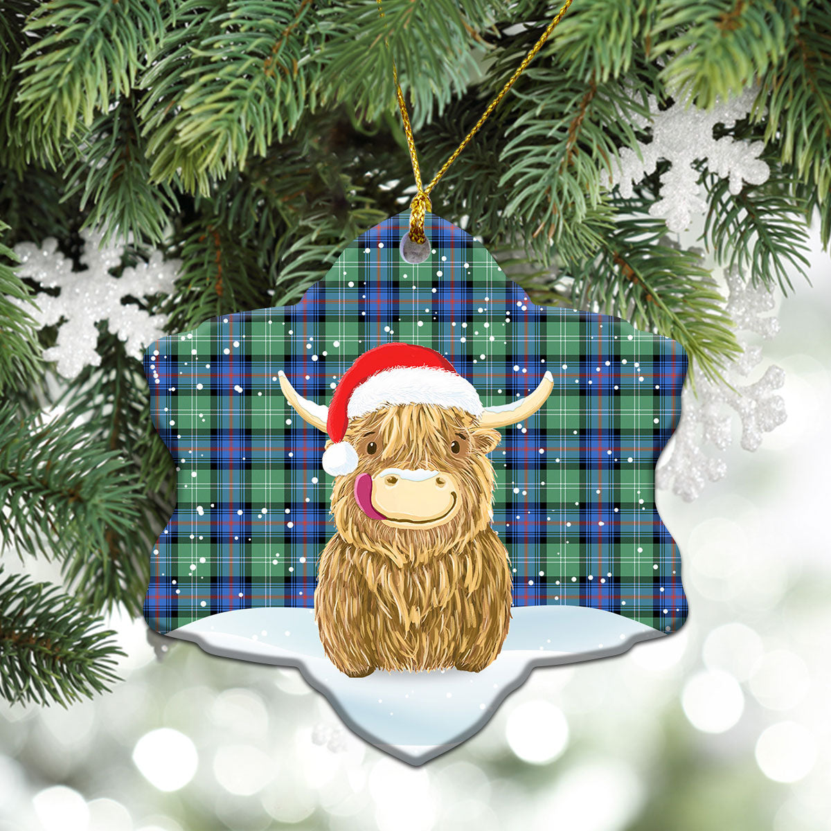 Sutherland Old Ancient Tartan Christmas Ceramic Ornament - Highland Cows Style