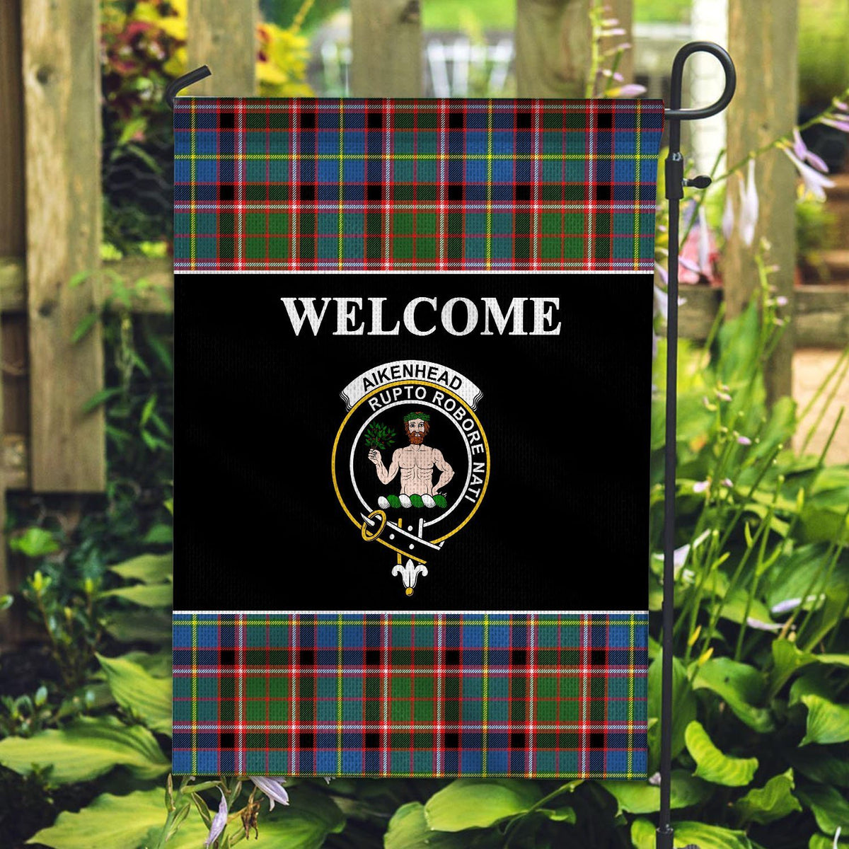 Aikenhead Tartan Crest Black Garden Flag