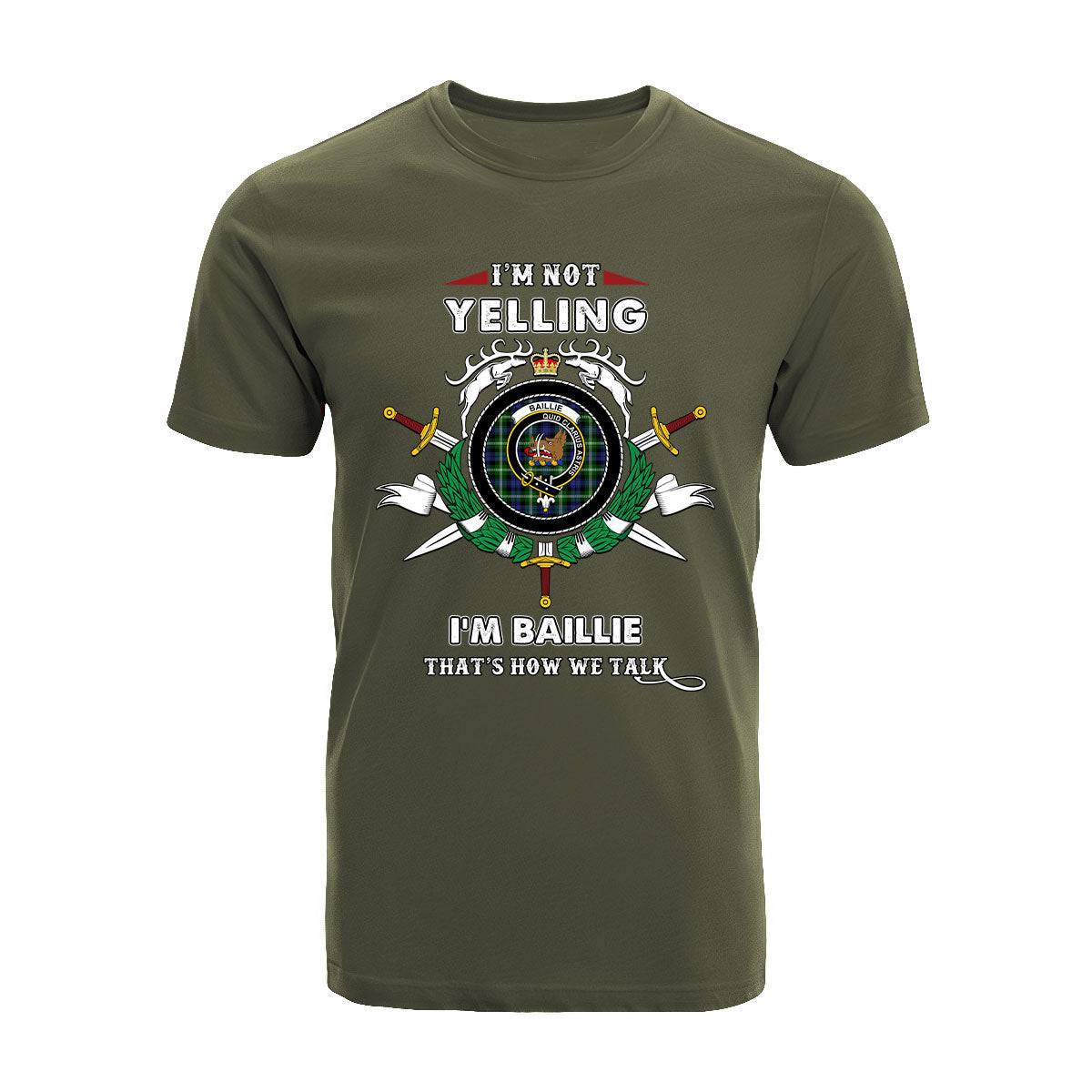 Baillie Tartan Crest T-shirt - I'm not yelling style