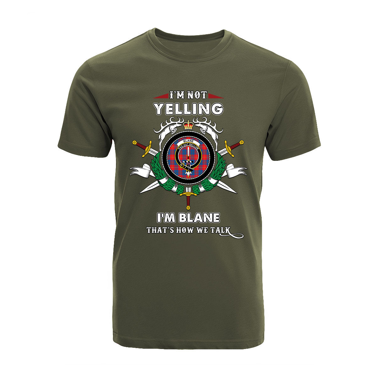 Blane Tartan Crest T-shirt - I'm not yelling style