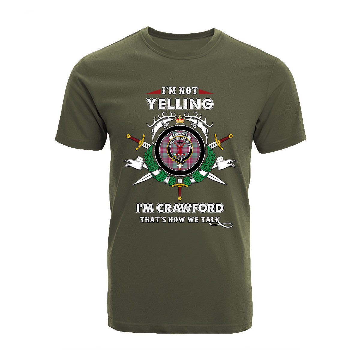 Crawford Tartan Crest T-shirt - I'm not yelling style