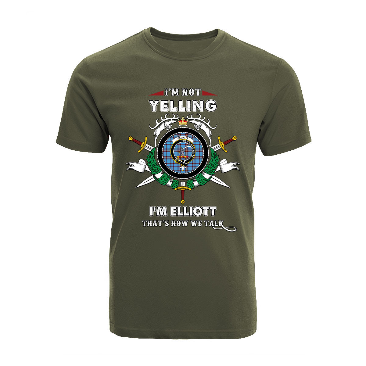 Elliott Tartan Crest T-shirt - I'm not yelling style