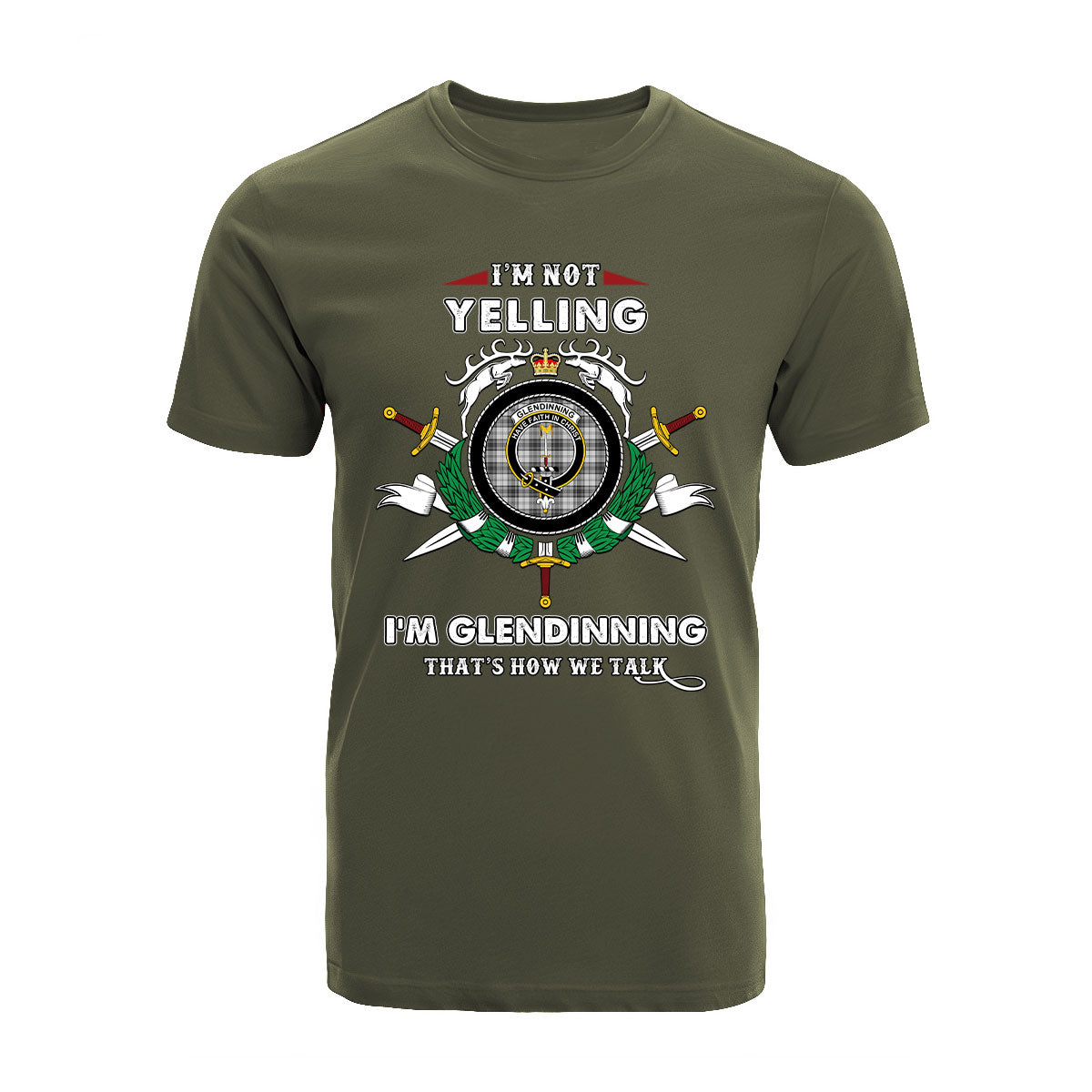 Glendinning Tartan Crest T-shirt - I'm not yelling style