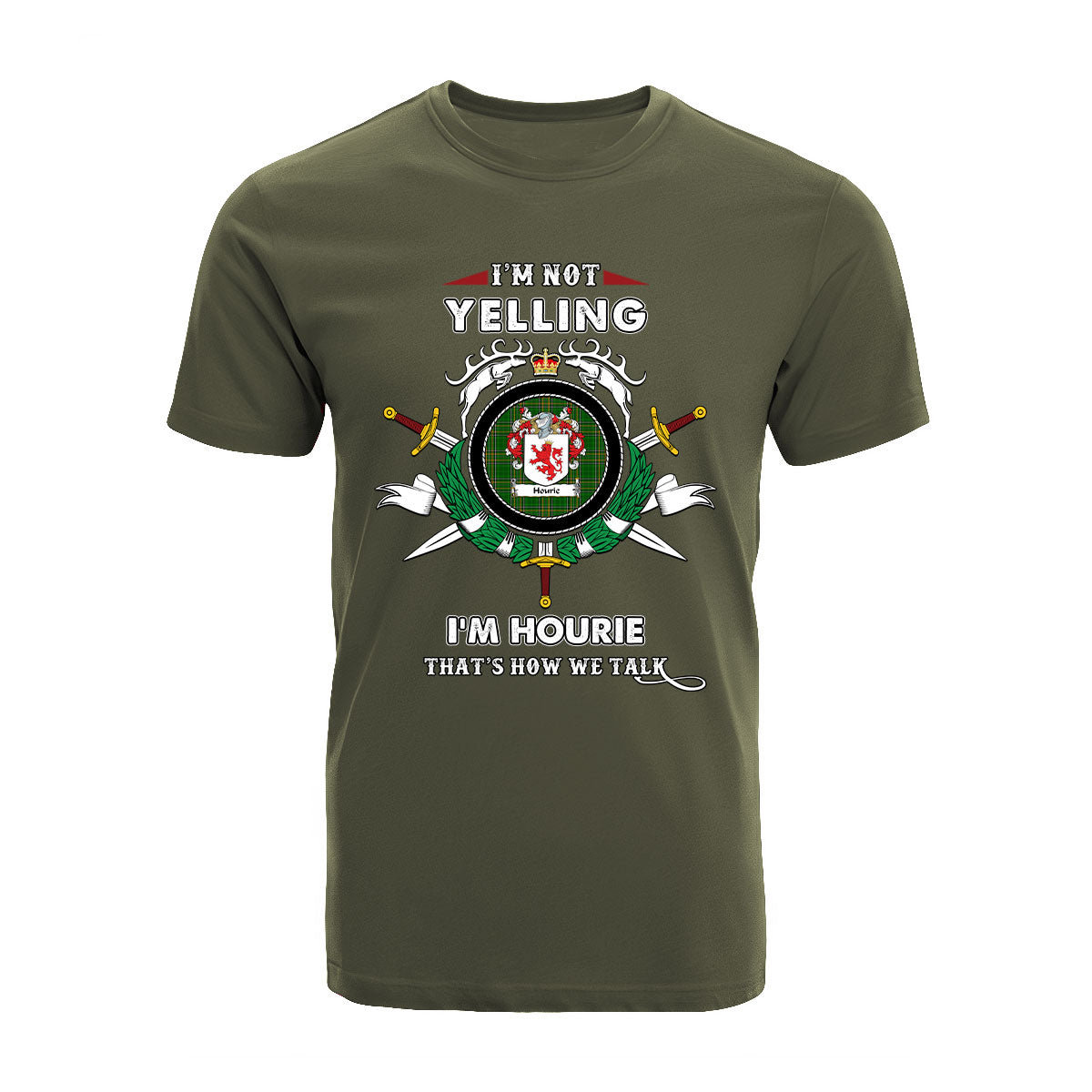 Hourie Tartan Crest T-shirt - I'm not yelling style