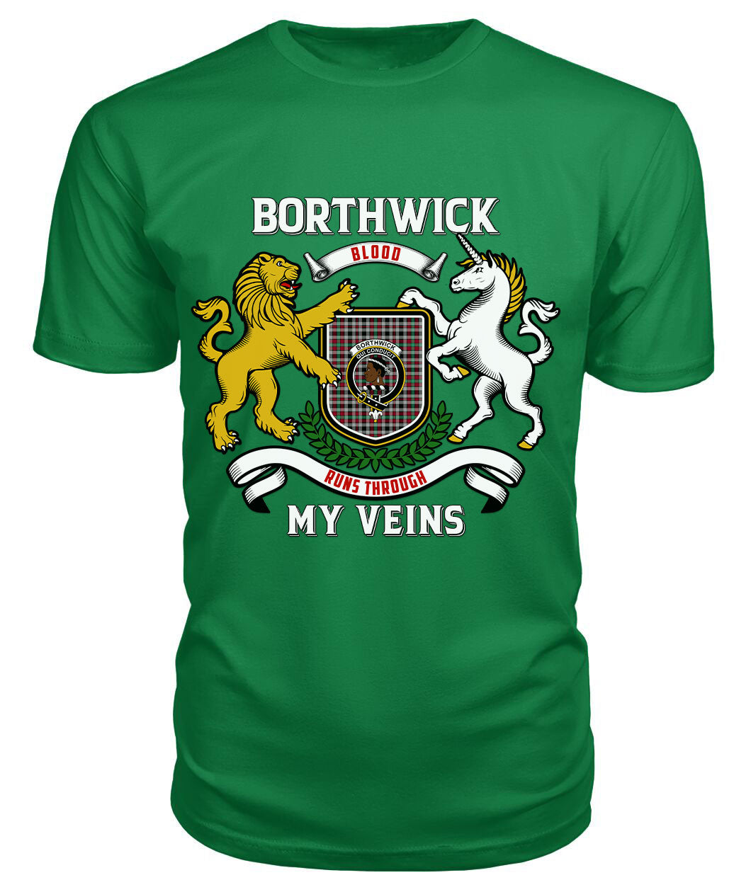 Borthwick Ancient Tartan Crest 2D T-shirt - Blood Runs Through My Veins Style