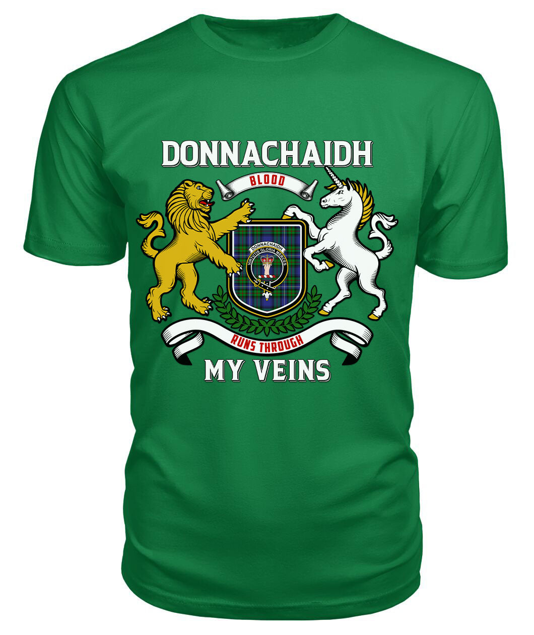 Donnachaidh Tartan Crest 2D T-shirt - Blood Runs Through My Veins Style