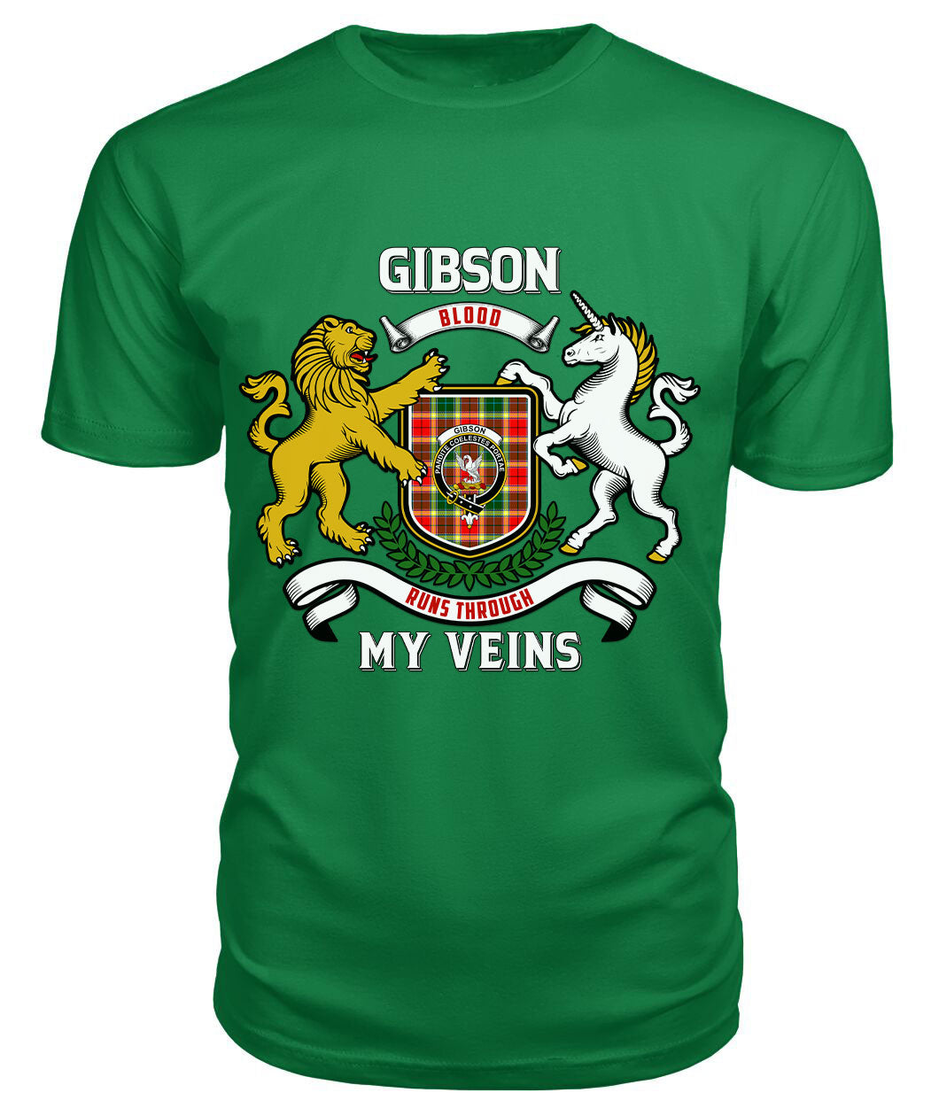 Gibson Tartan Crest 2D T-shirt - Blood Runs Through My Veins Style