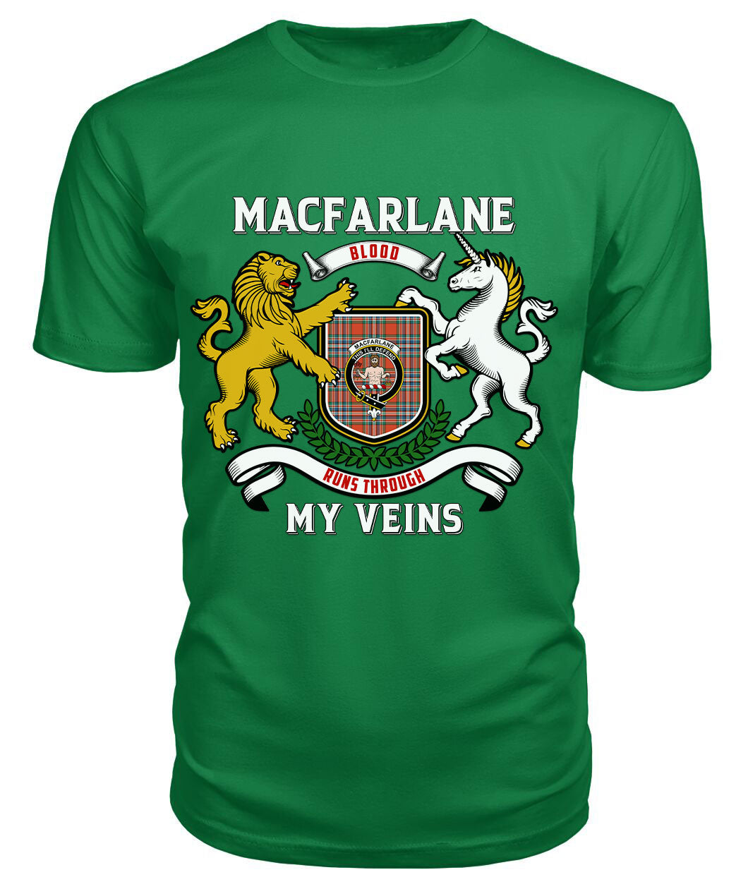 MacFarlane Ancient Tartan Crest 2D T-shirt - Blood Runs Through My Veins Style