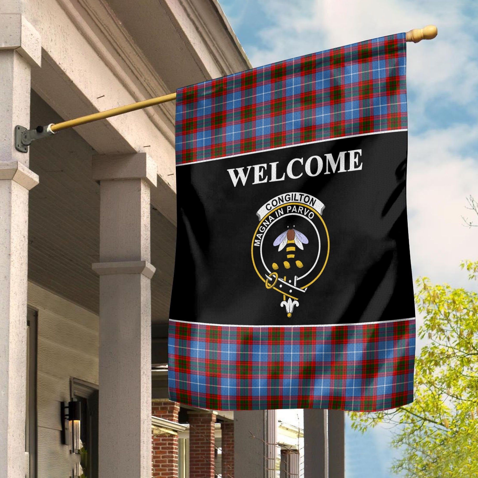 Congilton Tartan Crest Black Garden Flag