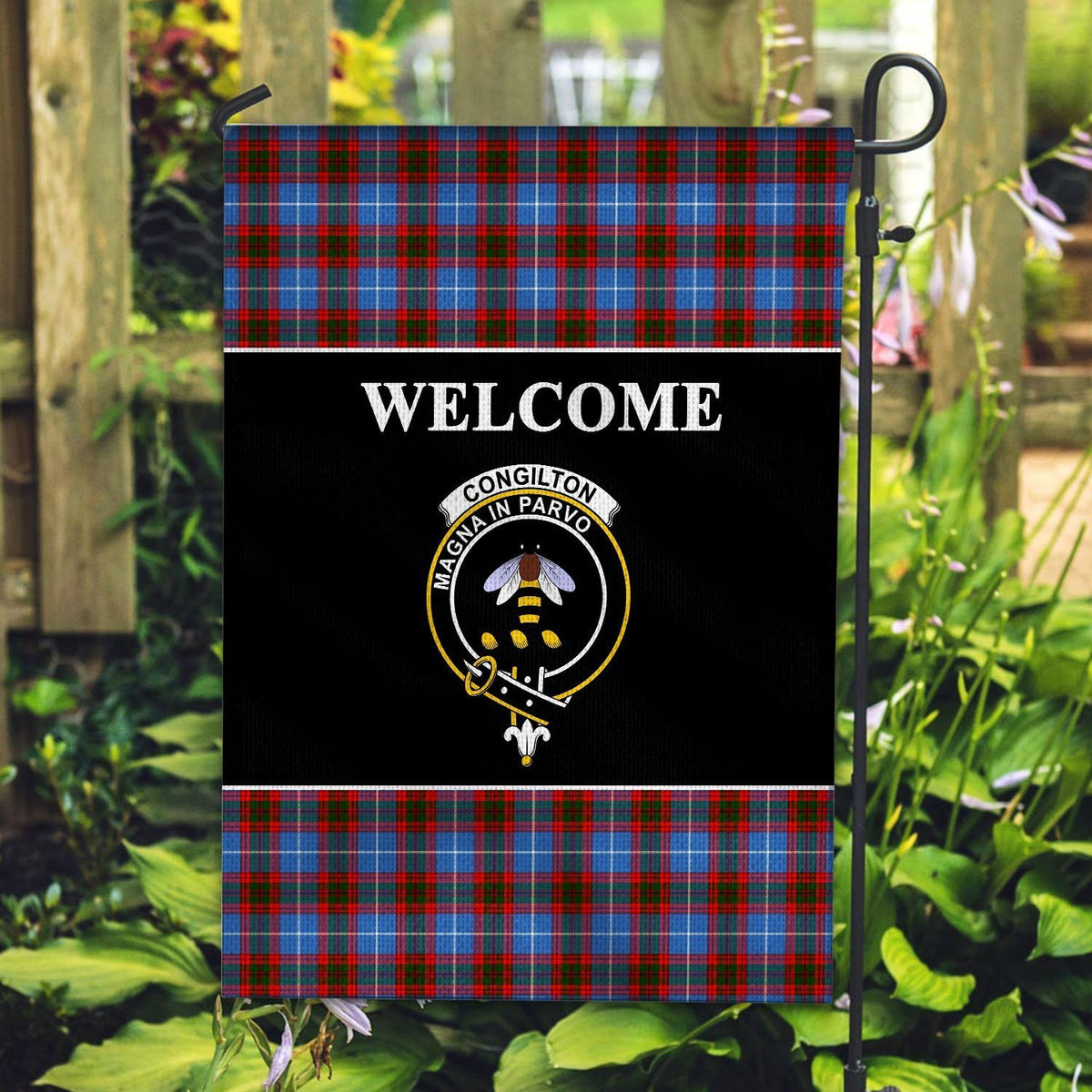 Congilton Tartan Crest Black Garden Flag