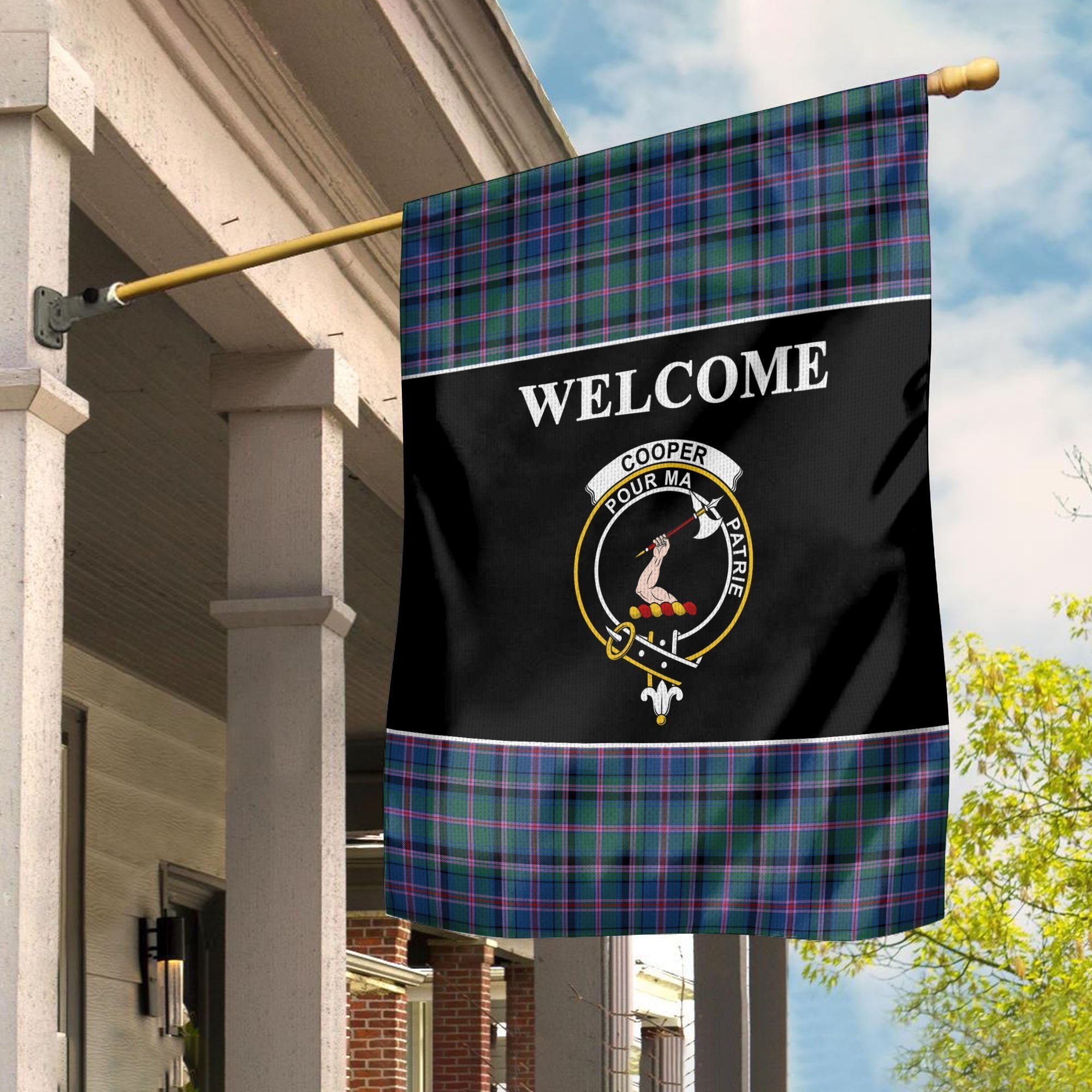 Cooper Tartan Crest Black Garden Flag