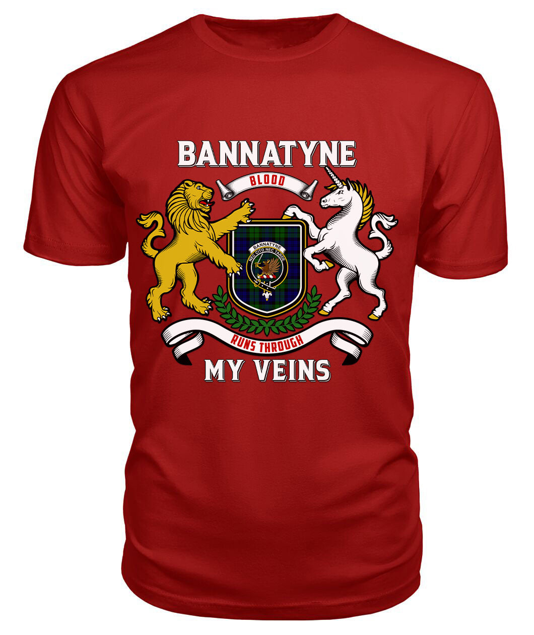 Bannatyne Tartan Crest 2D T-shirt - Blood Runs Through My Veins Style