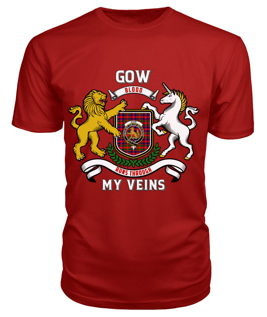 Gow (or McGouan) Tartan Crest 2D T-shirt - Blood Runs Through My Veins Style