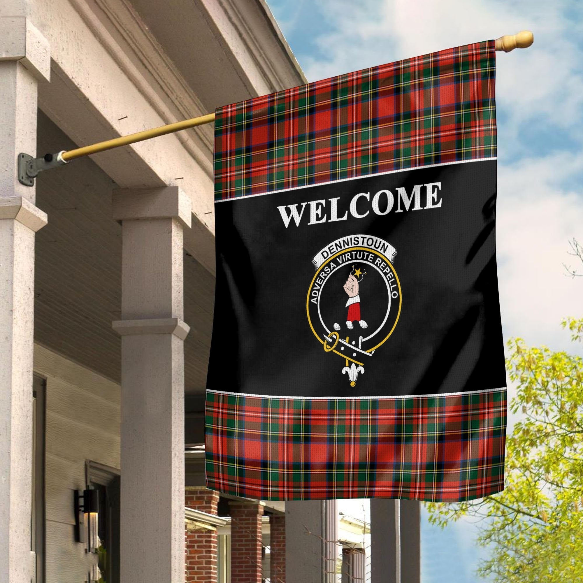 Dennistoun Tartan Crest Black Garden Flag